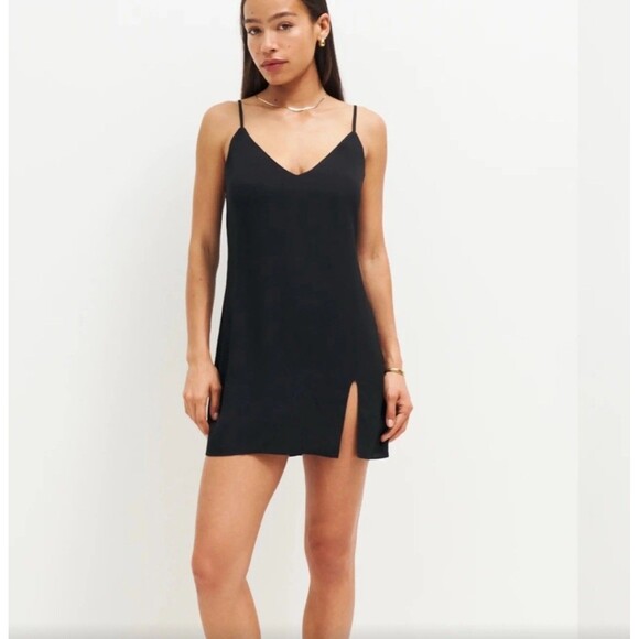 Reformation Marlowe Size Medium Black Mini Dress With Slit $198 - Picture 11 of 11
